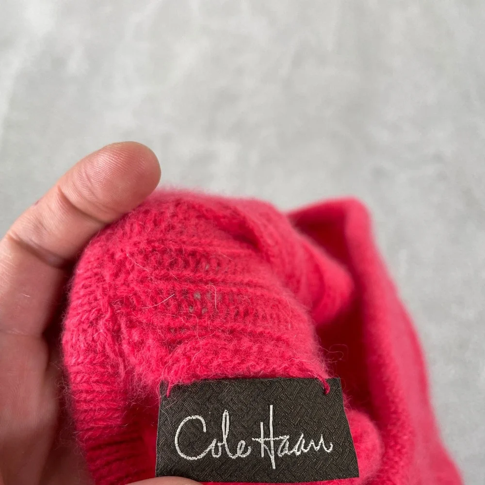 Cole Haan Beanie Womens One Size Pink 100% Cashmere Diamond Knit Winter Hat